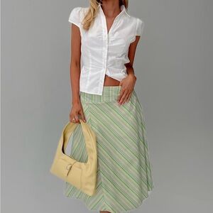 Princess Polly Vettie Midi Skirt Green Multi Stripe US 12 Cotton NWT